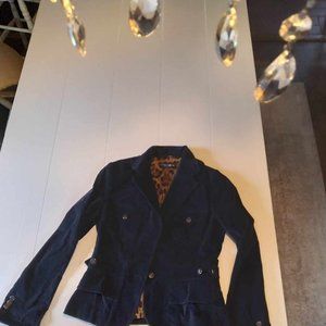 Dolce & Gabbana Blue Cordoroy Jacket w/ Iconic leopard silk print inside lining.